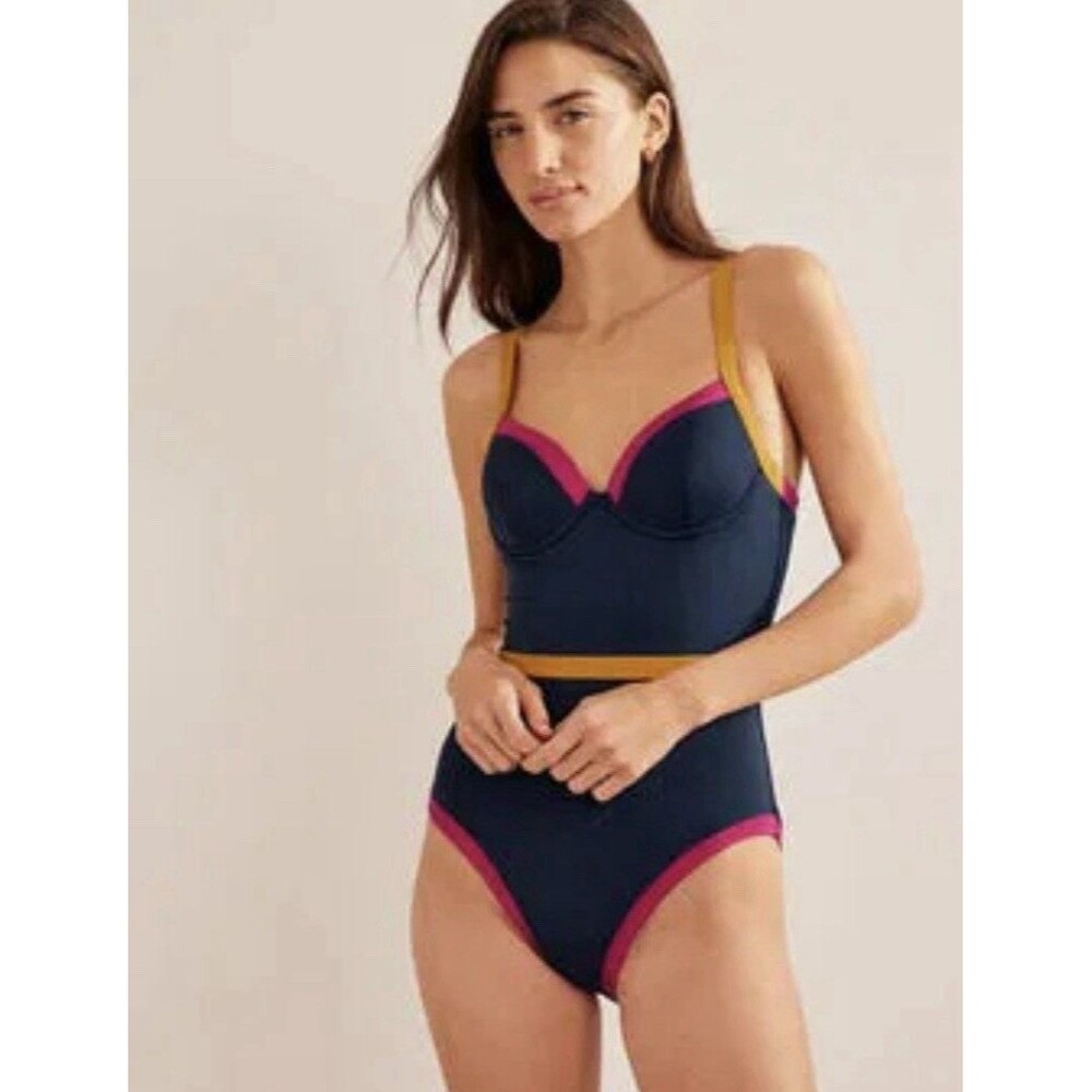 Boden colorblock swimsuit size36B Blue Yellow Vibrant Pink Sporty Chic Style EUC